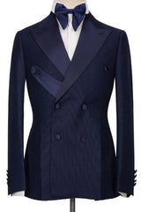 Latest Navy Blue Double-Breasted Peaked Lapel Prom Suit