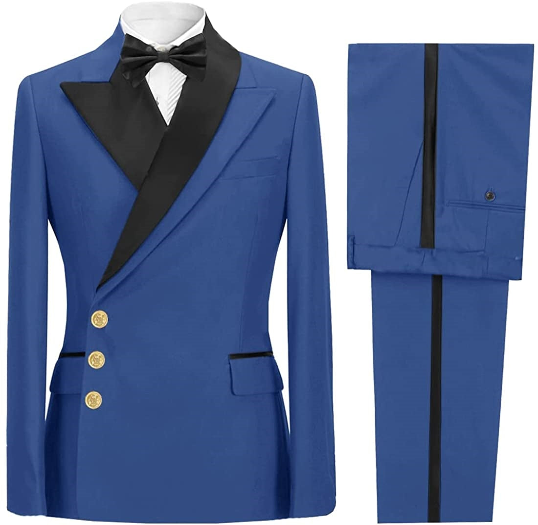 Latest Navy Blue Peaked Lapel Prom Suit For Men