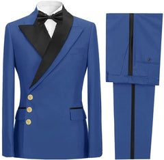 Latest Navy Blue Peaked Lapel Prom Suit For Men