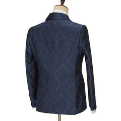 Latest Navy Blue Slim Fit Jacquard Peaked Lapel Wedding Men’s Attire