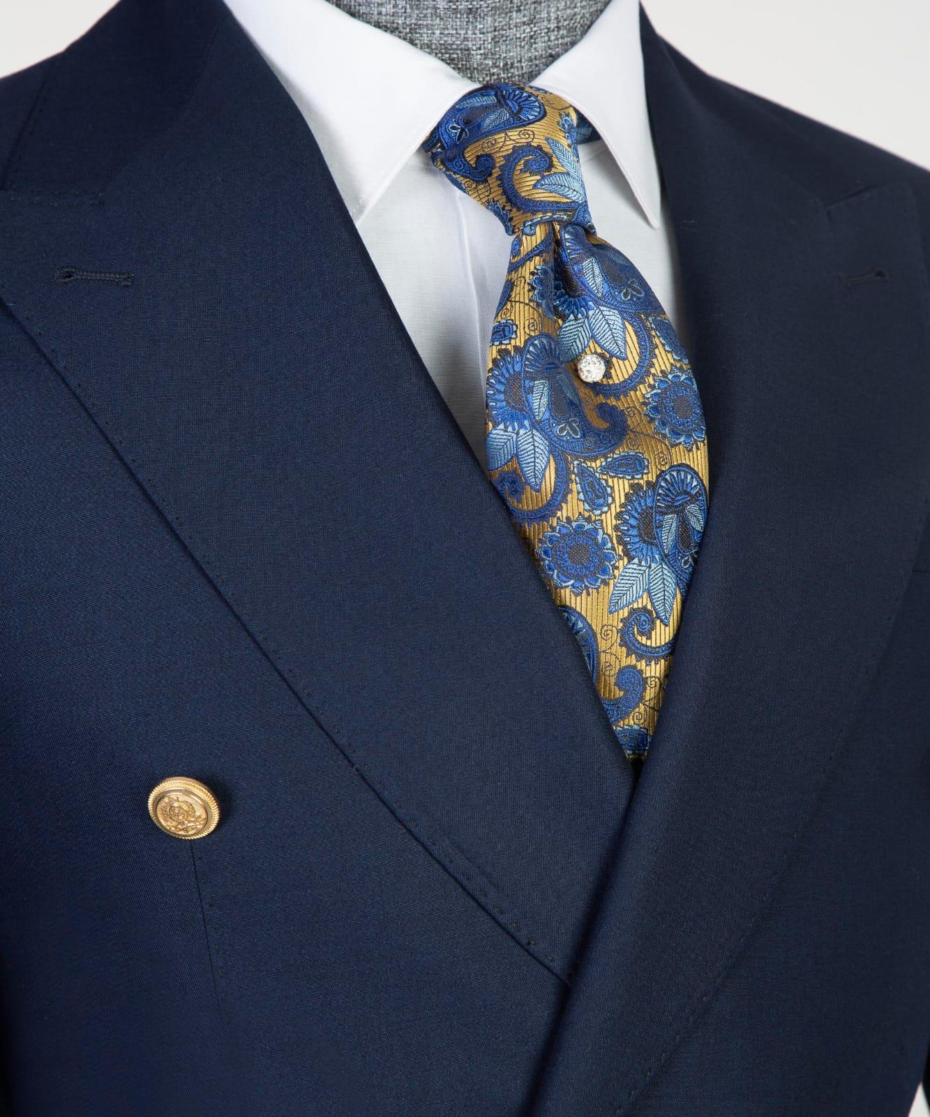 Latest Navy Double Breasted Slim Fit Custom Prom Men’s Suits