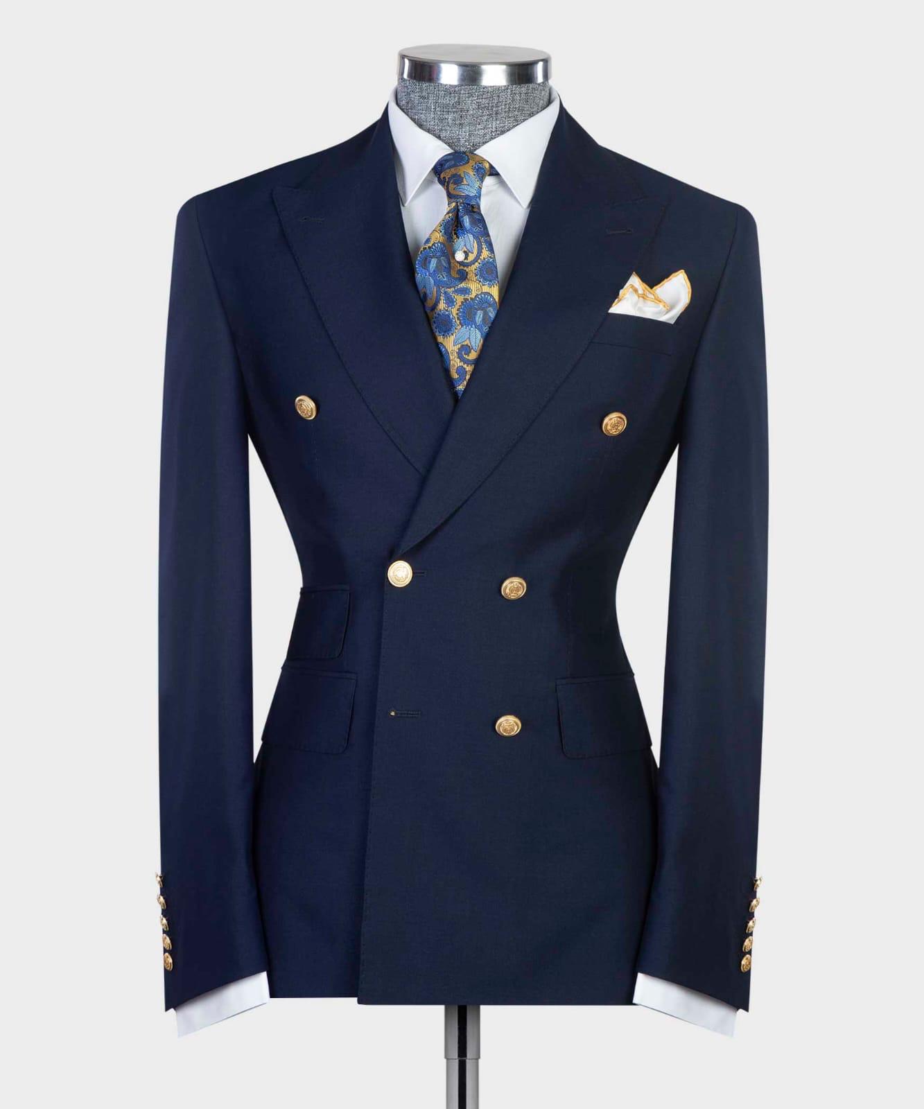 Latest Navy Double Breasted Slim Fit Custom Prom Men’s Suits
