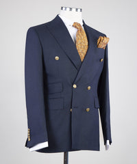 Latest Navy Peak Lapel Double Breasted Business Men’s Suits
