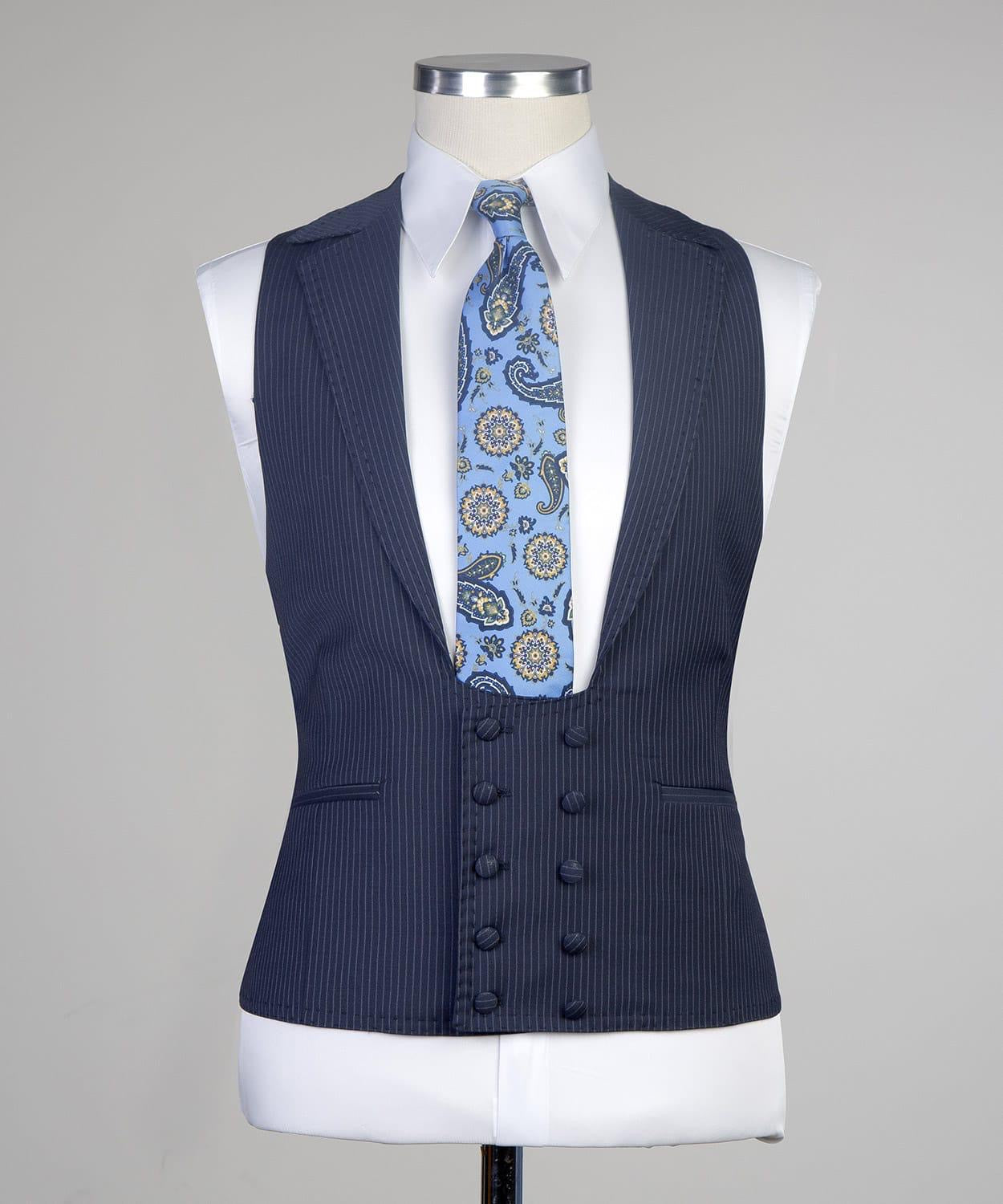 Latest Navy Striped Notched Lapel Three-Piece Men’s Suits