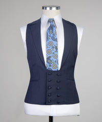 Latest Navy Striped Notched Lapel Three-Piece Men’s Suits