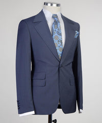 Latest Navy Striped Notched Lapel Three-Piece Men’s Suits