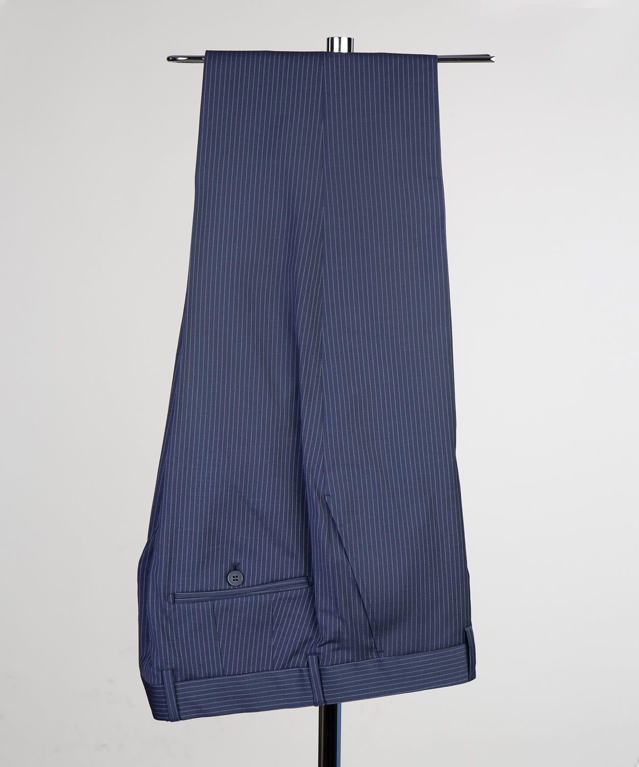 Latest Navy Striped Notched Lapel Three-Piece Men’s Suits