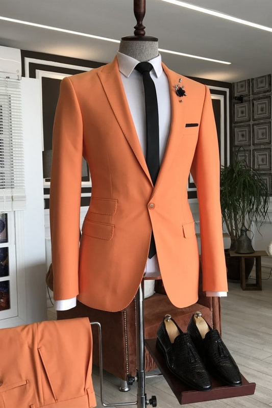 Latest Orange Two-Piece Peaked Lapel Prom Suit For Men