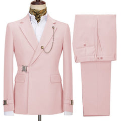 Latest Pink Notched Lapel Special Closure Two Pieces Business Men’s Suits