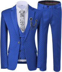 Latest Royal Blue Notched Lapel Three-Piece Prom Suit With Black Dots