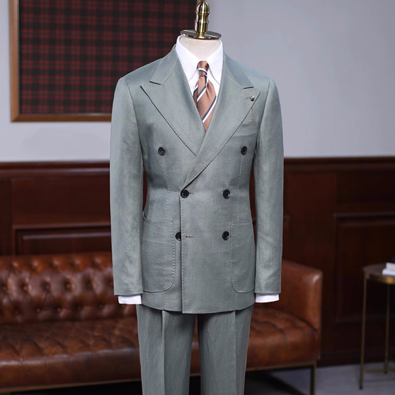 Latest Sage Peaked Lapel Double Breasted Prom Outfit