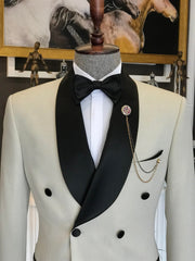 Latest Silver Gray Double-Breasted Shawl Lapel Best Fit Men’s Suits