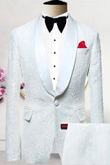 Latest White Shawl Collar Jacquard Groom's Wedding Suit