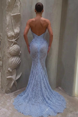 Lavender Strapless Sweetheart Applique Lace Ruched Mermaid Floor Formal Evening Gown