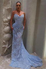Lavender Strapless Sweetheart Applique Lace Ruched Mermaid Floor Formal Evening Gown