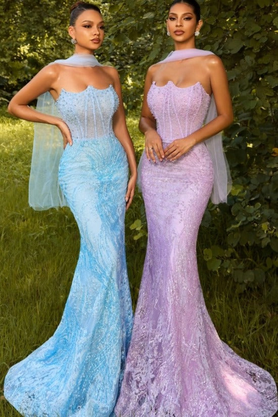 Lavender Sweetheart Sleeveless Sequined Mermaid Floor Length Formal Evening Gown