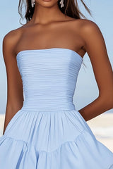 Light Blue Chiffon Ruched Short Homecoming Dress with Ruffles
