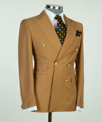 Light Brown Double Breasted Peak Lapel Business Men’s Suits