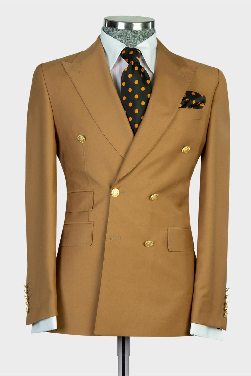 Light Brown Double Breasted Peak Lapel Business Men’s Suits