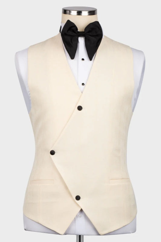 Light Champagne Three-Piece Groom's Wedding Suit With Black Peak Lapel