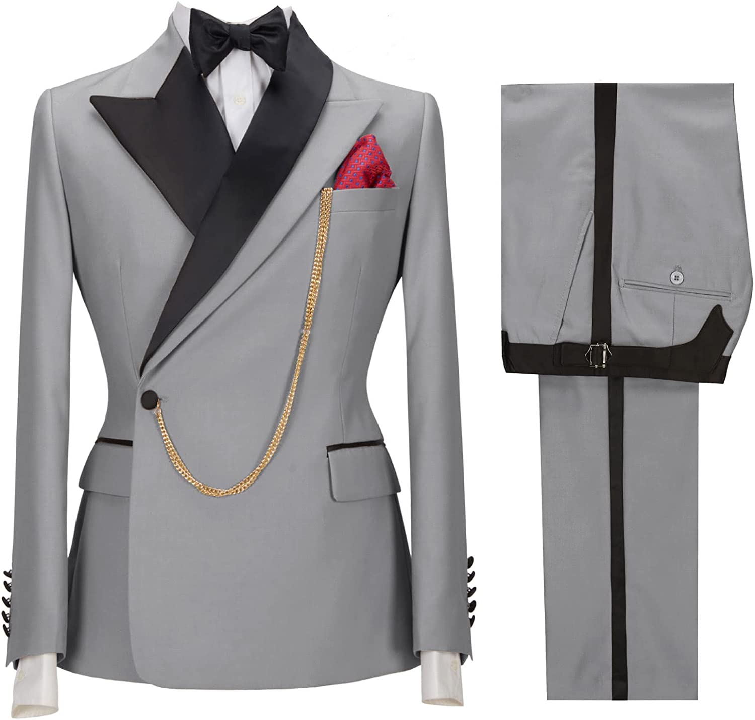 Light Gray Peaked Lapel Two-Piece Close-Fitting Prom Suit