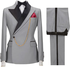Light Gray Peaked Lapel Two-Piece Close-Fitting Prom Suit