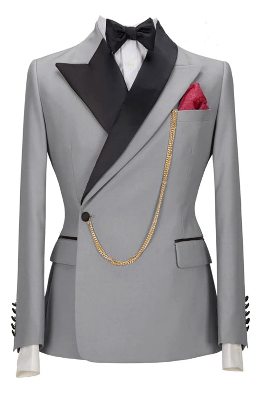 Light Gray Peaked Lapel Two-Piece Close-Fitting Prom Suit