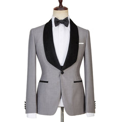 Light Gray Single Button Glossy Shawl Lapel Three-Piece Wedding Men’s Suits