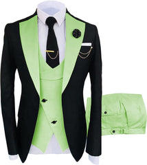 Light Green Shawl Lapel Three-Piece Slim Fit Prom Attire