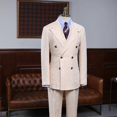 Light Khaki Peak Lapel Double Breasted Business Suit