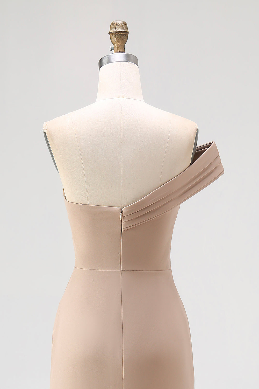 Champagne one shoulder satin column prom dress