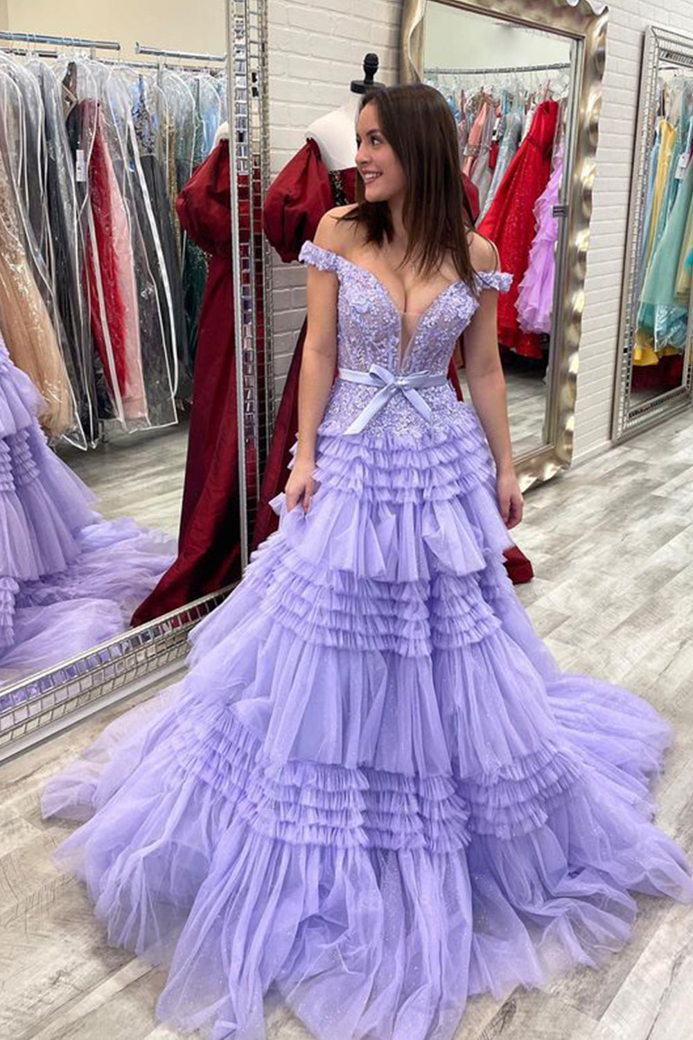 light pink ruffle prom dress Beaded-Corset Light Pink Long Prom Dress with Ruffles Light Pink / 6