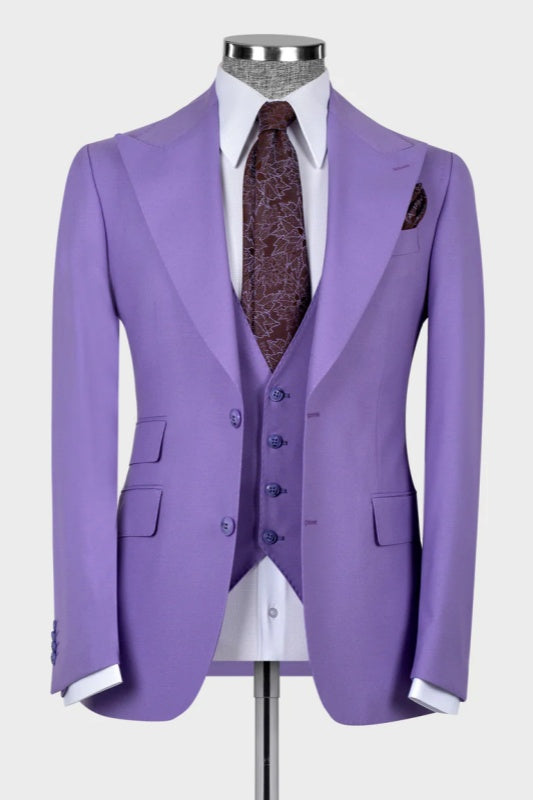 Light Purple Peaked Lapel Three-Piece Wedding Men's Suit