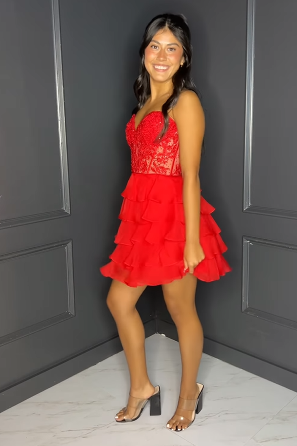 Lilac A-Line Strapless Tiered Corset Short Homecoming Dress with Appliques