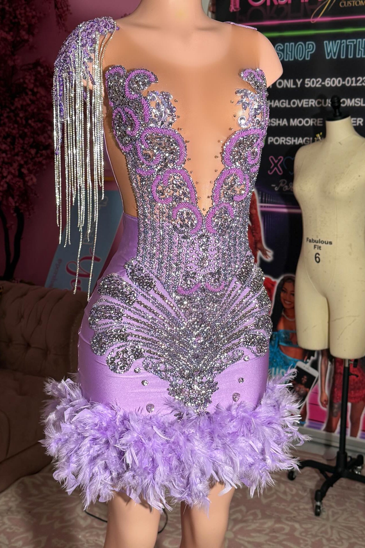 Lilac v-neck rhinestone column prom dress