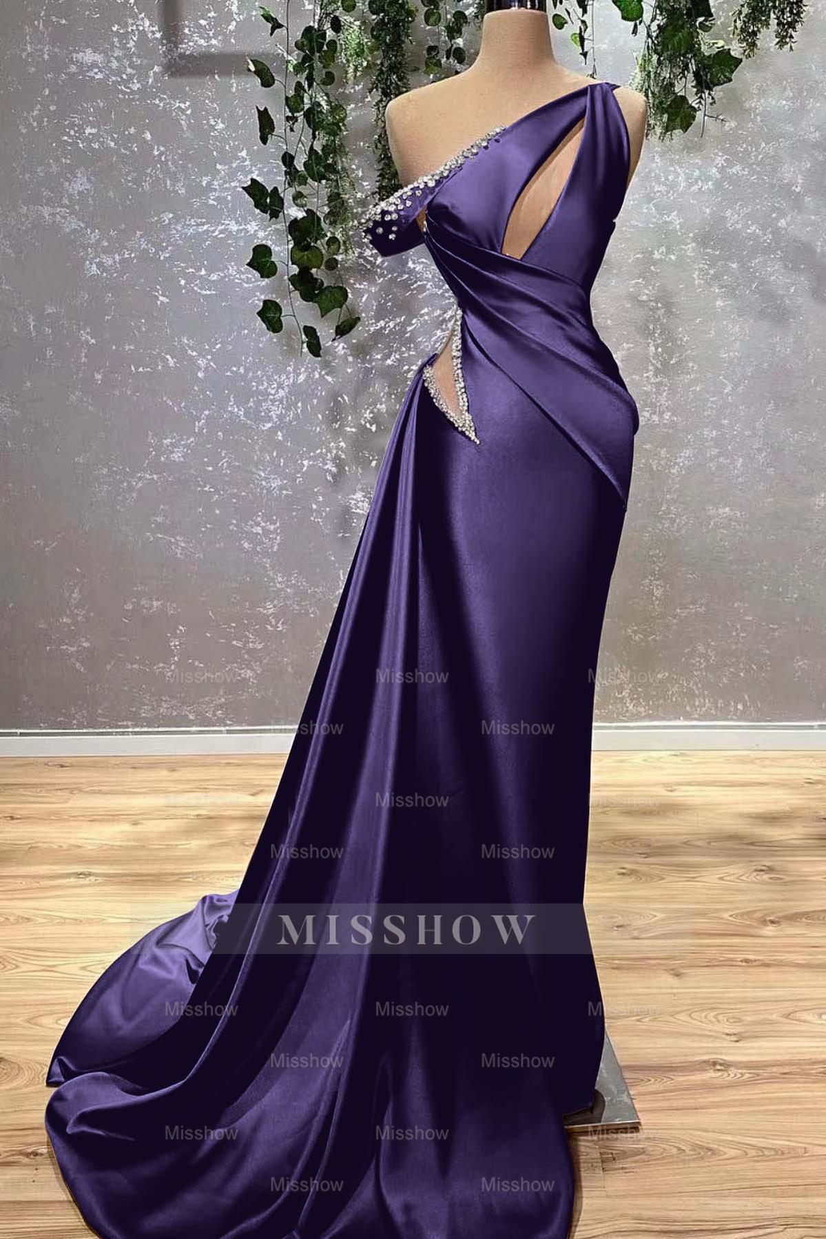 Lilac Off the Shoulder Sleeveless Mermaid Formal Dress With Beading