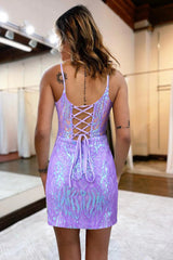 Lilac v-neck sequin bodycon homecoming dress