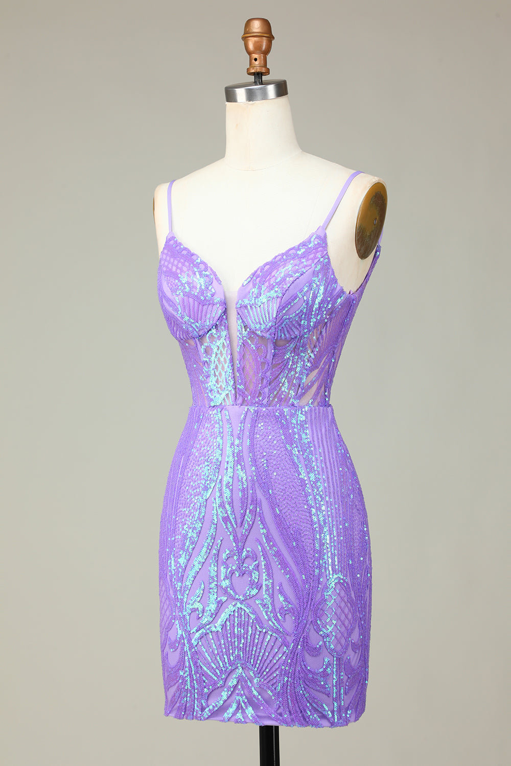 Lilac v-neck sequin bodycon homecoming dress