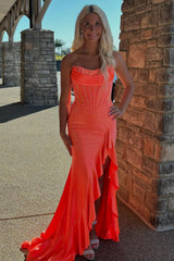 Long Beaded Strapless Prom Dress in Sparkly Fuchsia with Slit