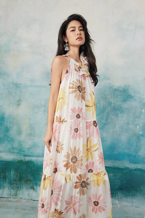 Long Colorful Sleeveless Printed Dress