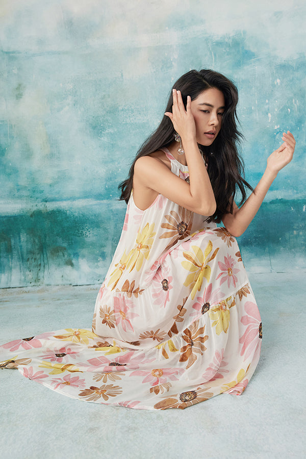 Long Colorful Sleeveless Printed Dress