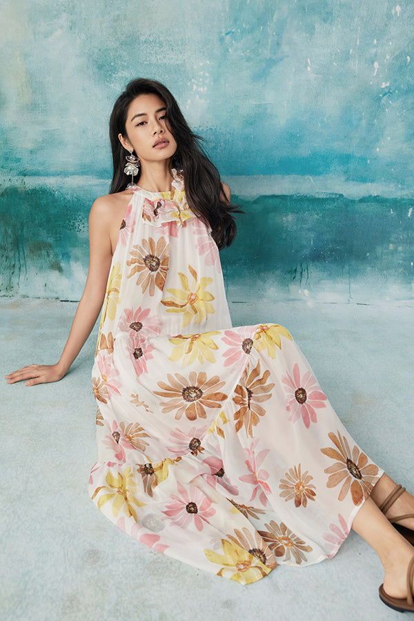 Long Colorful Sleeveless Printed Dress