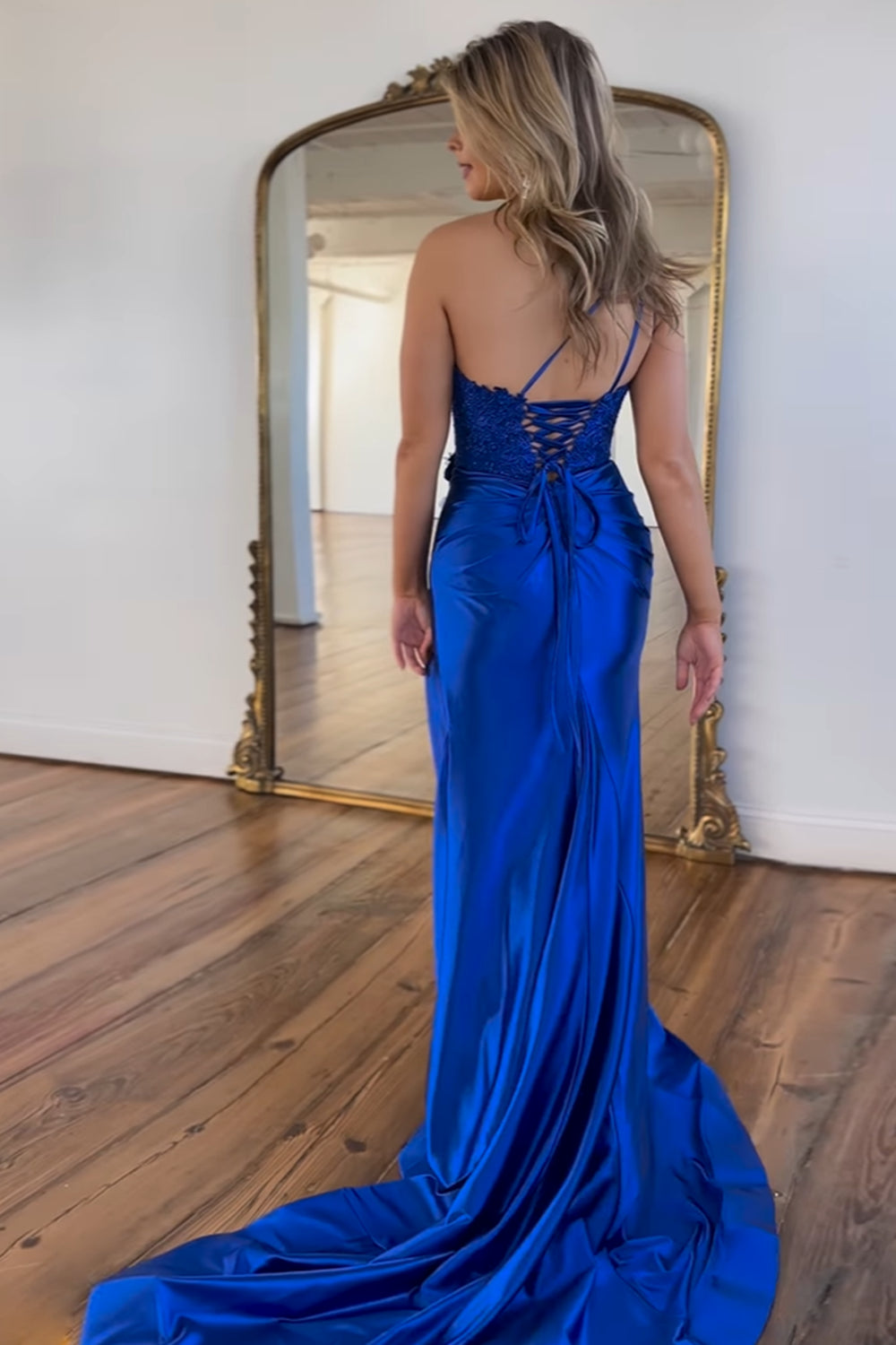 Long Corset Prom Dress in Fuchsia with One Shoulder Mermaid Cut and Ruched Appliques