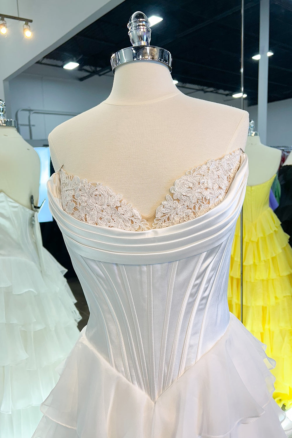 Long Corset Prom Dress in Fuchsia with Sweetheart Neckline and Ruffled Chiffon Slit