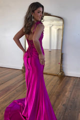 Long Fuchsia Mermaid Prom Dress with One Shoulder Corset and Appliques