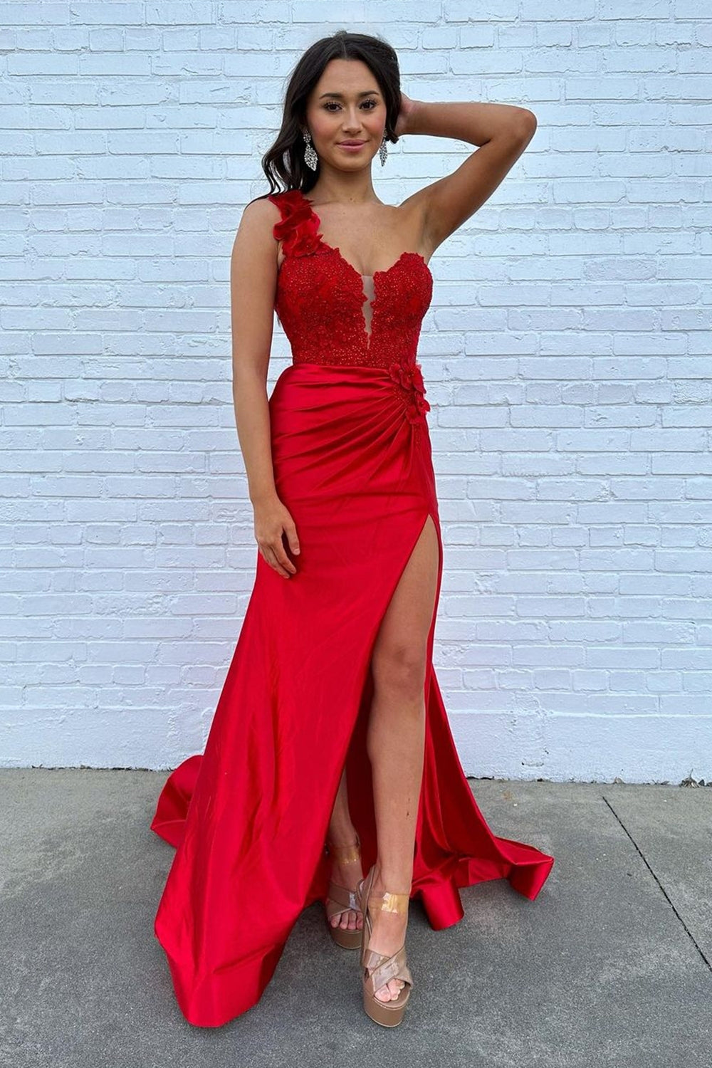 Long Fuchsia Mermaid Prom Dress with One Shoulder Corset and Appliques