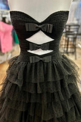 Long Fuchsia Sweetheart Prom Dress in Tiered A-Line Tulle with Slit