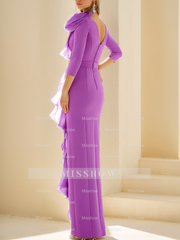 Long Mother of the Bride Dress with Ruffles 3/4 Sleeves and Floor-Length Sheath/Column Jewel Neck