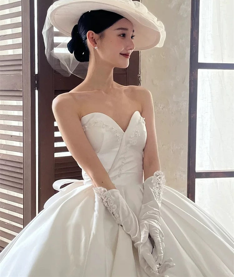 Long Satin Wedding Gloves with Lace