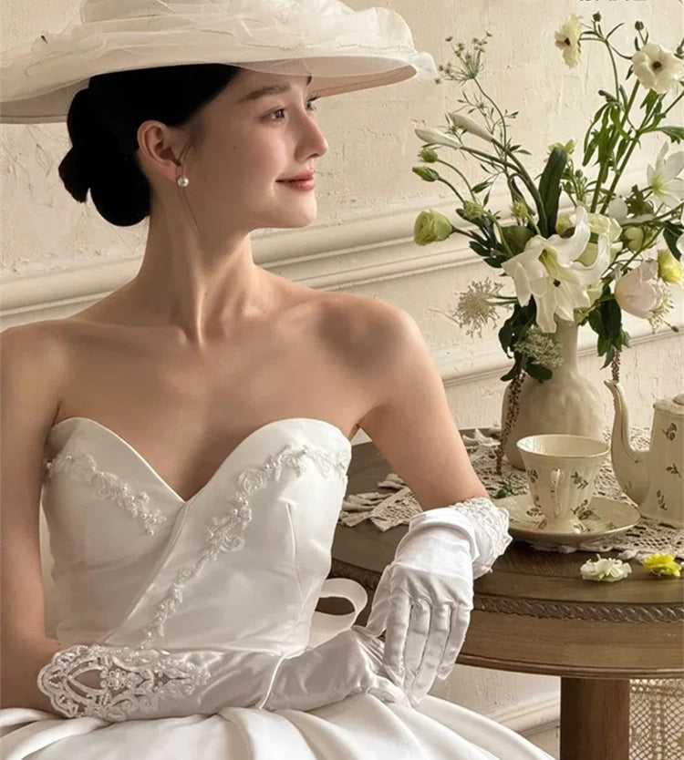 Long Satin Wedding Gloves with Lace